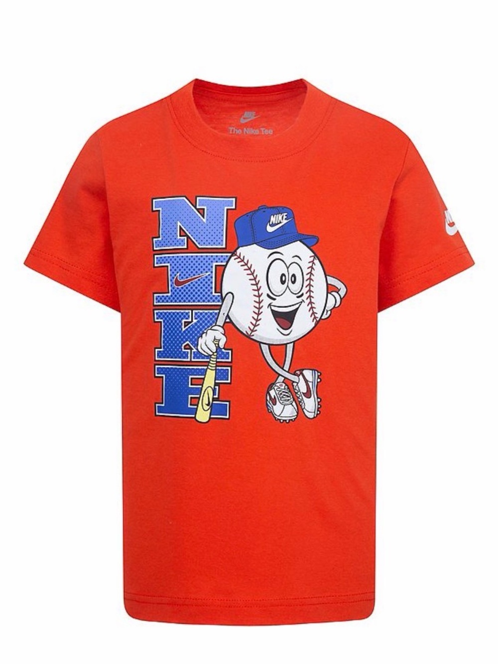 Nike Kids Orange Tee with Blue Baseball Character Graphic